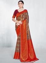 Silk Orange Festival Wear Weaving Saree